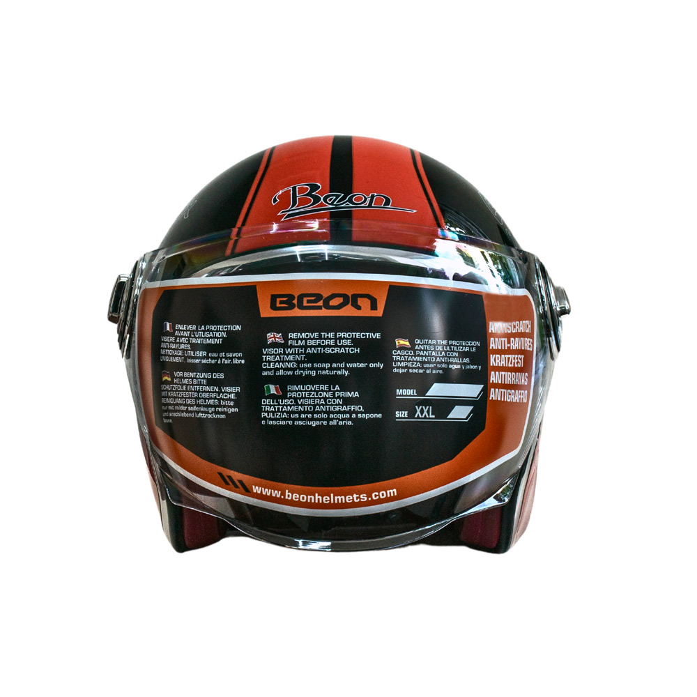 Мотошлем открытый Beon B-108A ABS Super Sport XXL Shiny Black-Orange (298677)