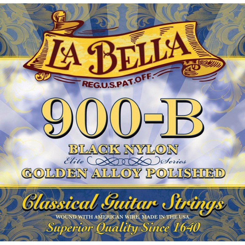Струны для классической гитары La Bella 900-B Elite Black Nylon Polished Golden Alloy