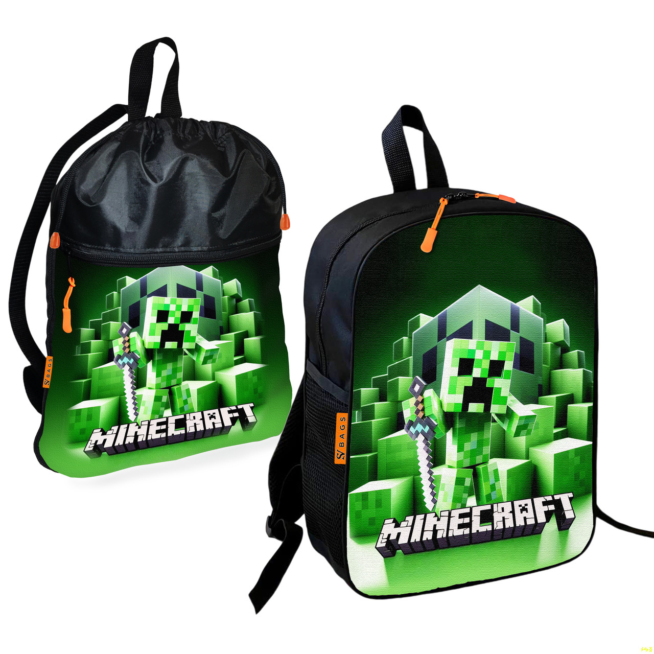 Дитячий шкільний рюкзак та сумка для взуття Minecraft, набір 2 шт, 36×27 см