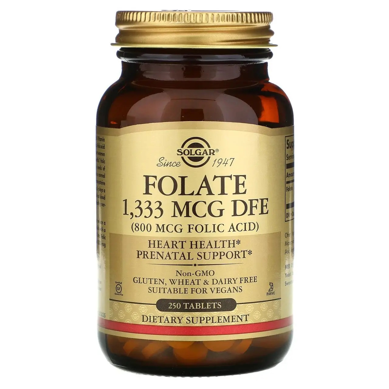 Фолиевая кислота Solgar Folate 1333 mcg DFE (Folic Acid 800 mcg) 250 Tabs