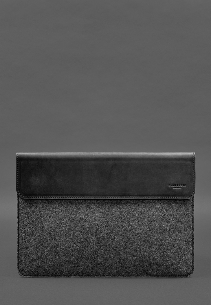 Чохол-конверт із клапаном шкіра+фетр для MacBook 14 Чорний Crazy Horse BlankNote
