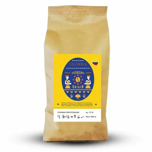Кава в зернах Royal-Life Арабіка Колумбія Супремо Меделін 18 1 кг