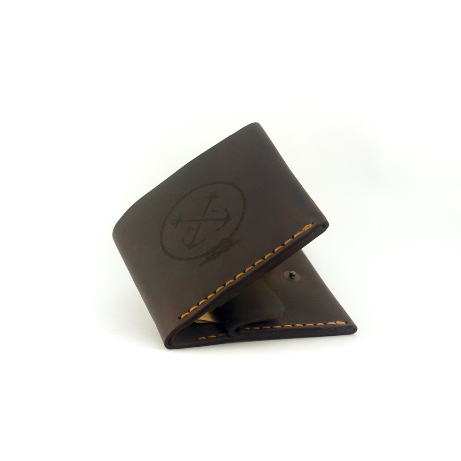 Мужской кожаный кошелёк на кнопке классический Wallet Square Коричневый с отделением для монет (as120102)