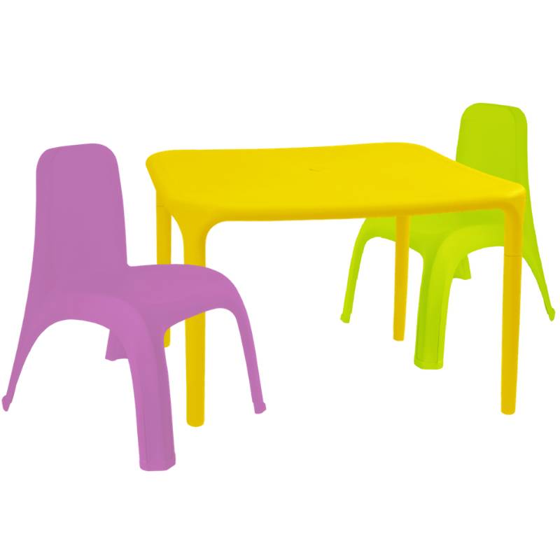 Детский стол для творчества + 2 стула Разноцветные (18-100-07)