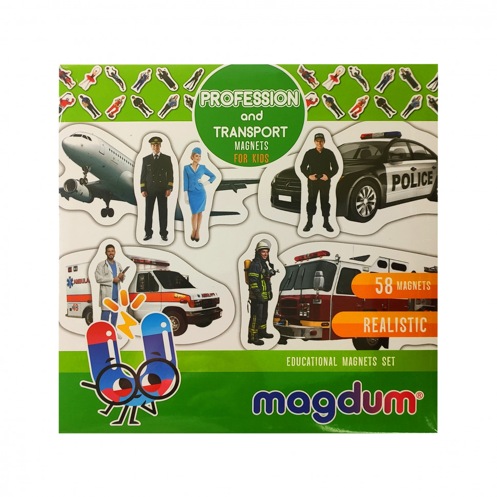Детский набор магнитов Профессии и транспорт Magdum ML4031-31 EN