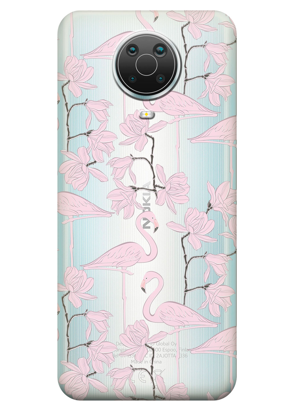 Прозрачный силиконовый чехол iSwag для Nokia 6.3 с рисунком - Розовые фламинго (KS15014)