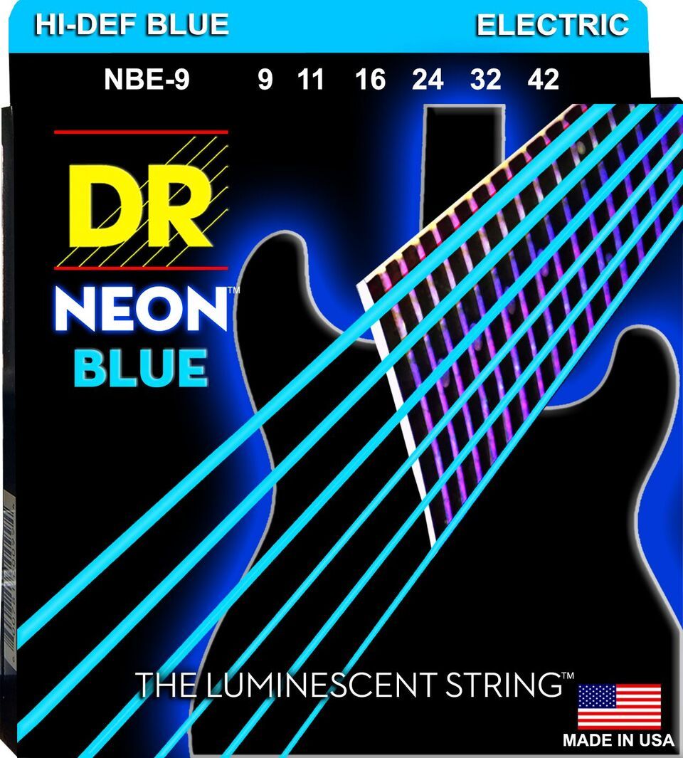 Струни для електрогітари DR NBE-9 Hi-Def Neon Blue K3 Coated Light Electric Guitar Strings 9/42