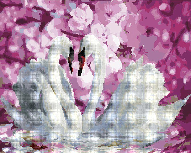 Алмазна мозаїка-картина BrushMe Лебеді у квітах 40х50 см GZS1071
