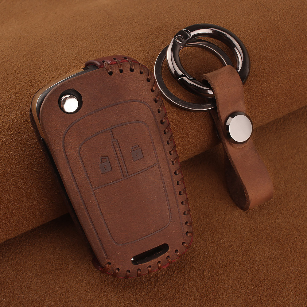Премиальный кожаный защитный чехол для флип ключа Opel (Опель) коричневый 2 кнопки