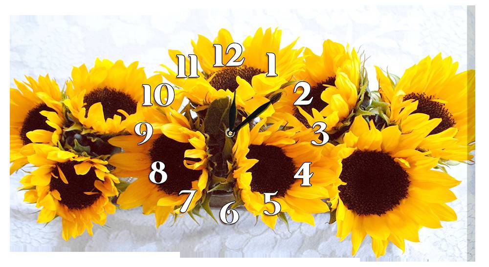 Настінний годинник на полотні Декор Карпати ch22 Букет соняшників (XdYN48019)