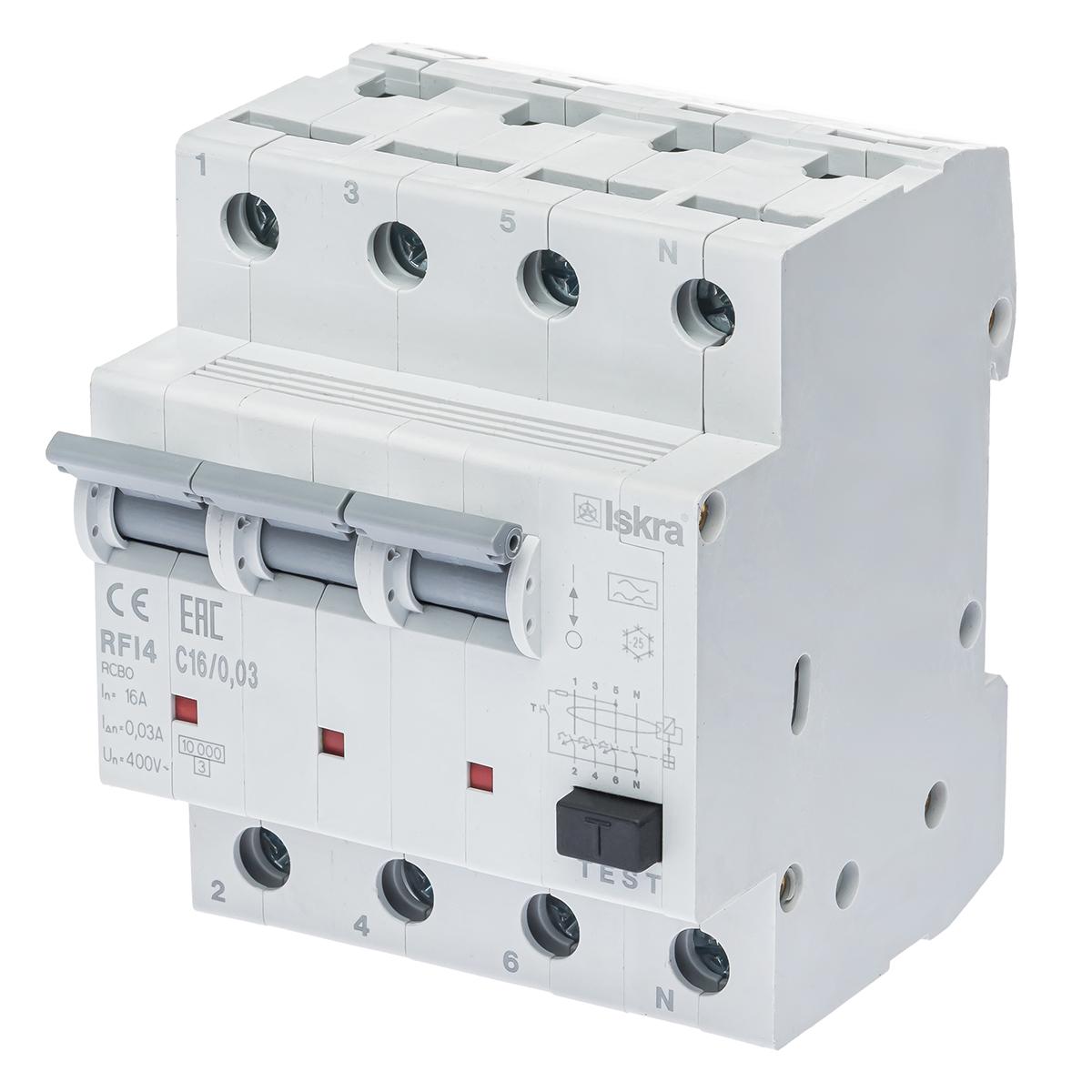 Диференціальний автоматичний вимикач ISKRA RFI4C16A 3P+N 16 A AC 30 mA DIN IP20 (786100978000)