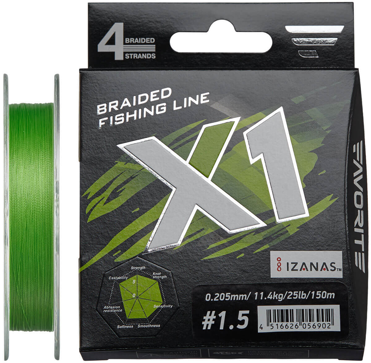 Шнур Favorite X1 PE 4x 150m #1.5/0.205mm 25lb/11.4kg Зеленый (1013-1693.11.32)