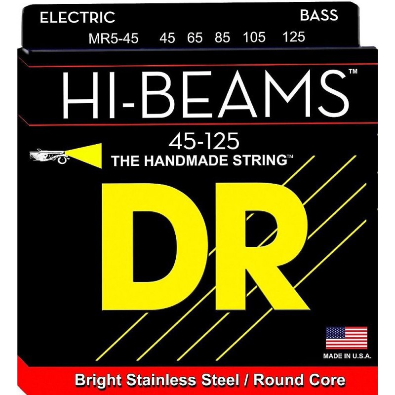 Струны для бас-гитары DR MR5-45 Hi-Beam Stainless Steel 5 String Medium Bass Strings 45/125