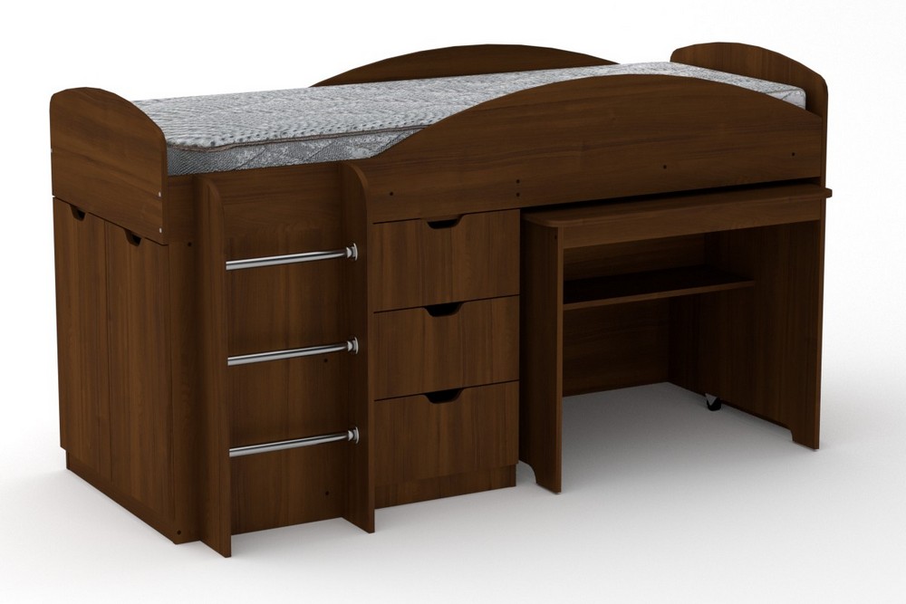 Двухъярусная кровать с выкатным столом Компанит Универсал орех экко         