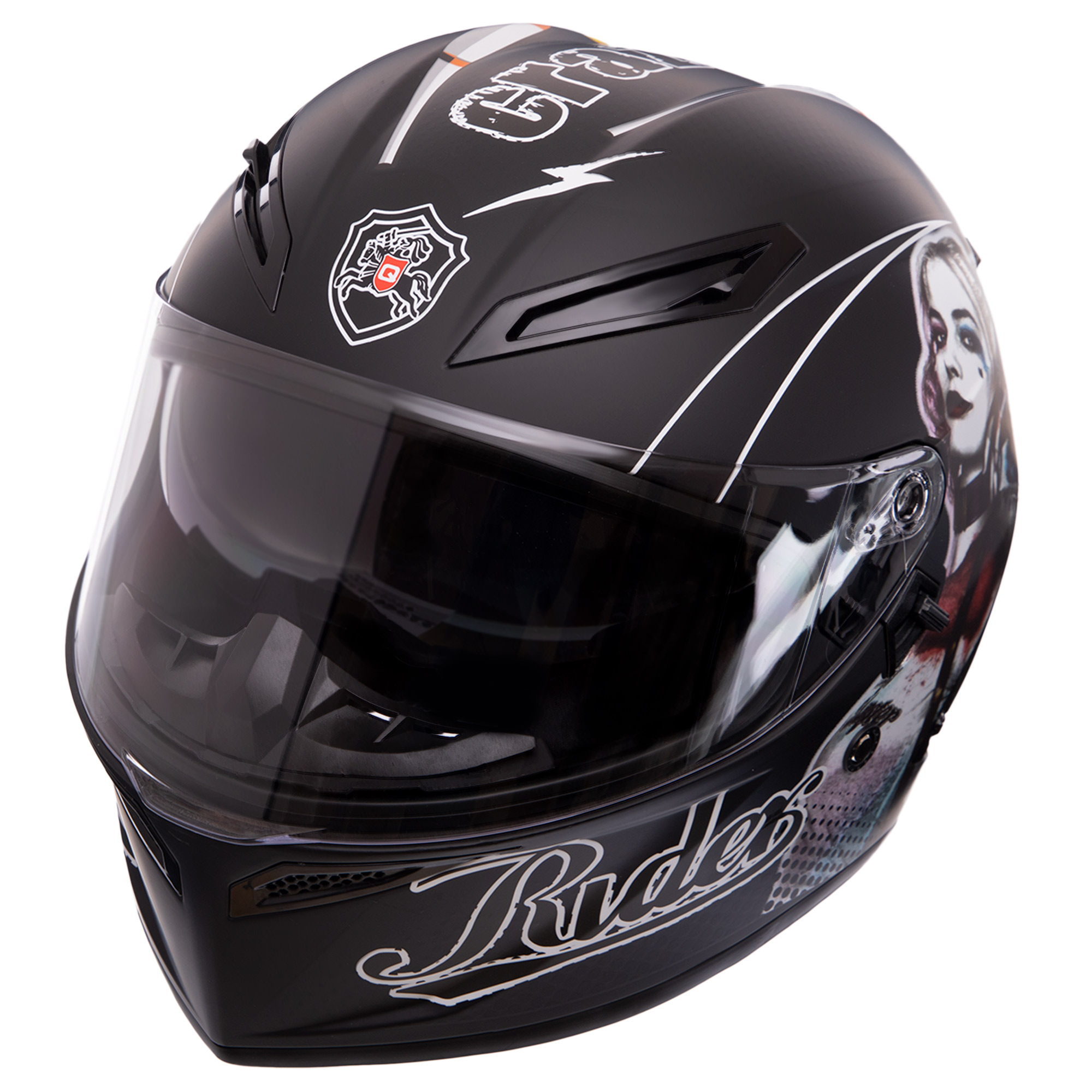 Мотошлем QKE HARLEY QUINN M-9545 L Черный-белый