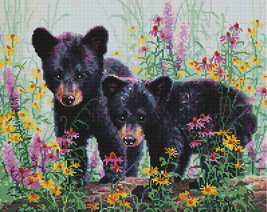 Алмазная мозаика BrushMe Медвежата в цветах 40х50 см GF4108