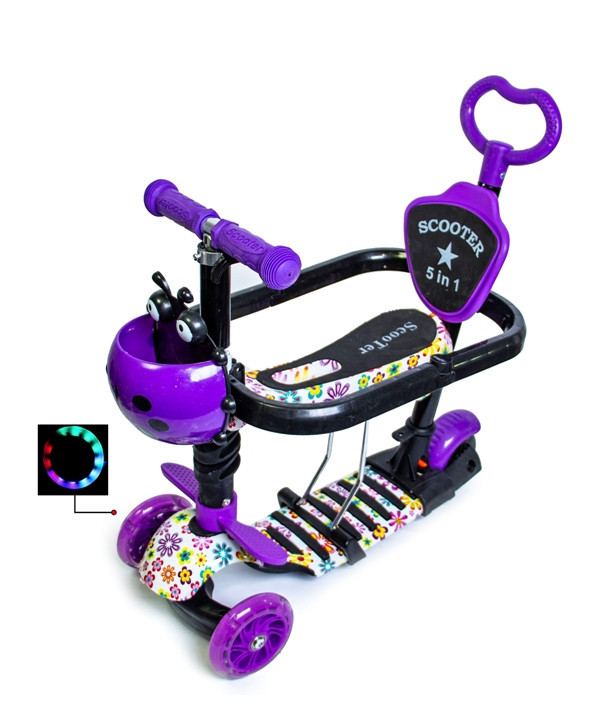 Самокат 5в1 з підсвічуванням та бортиком Scooter Violet Flowers (DS-979285833)