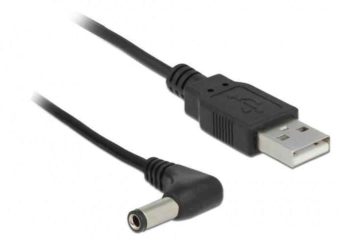 Кабель живлення пристроїв Delock USB2.0 A-Jack DC M/M 5.5x2.5mm Power 1.5m 90° Cu чорний (70.08.5588)