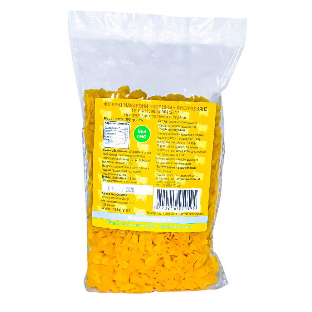 Фiгурнi макарони кукурудзянi Корiвки без глютену Ms. Tally 300 г
