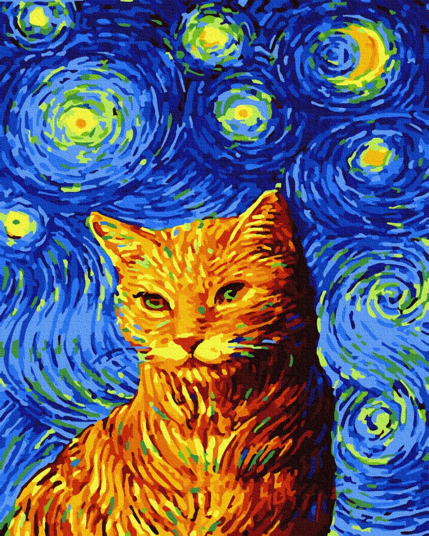 Картина по номерам BrushMe "Кіт в зоряну ніч" 40х50 см GX35619