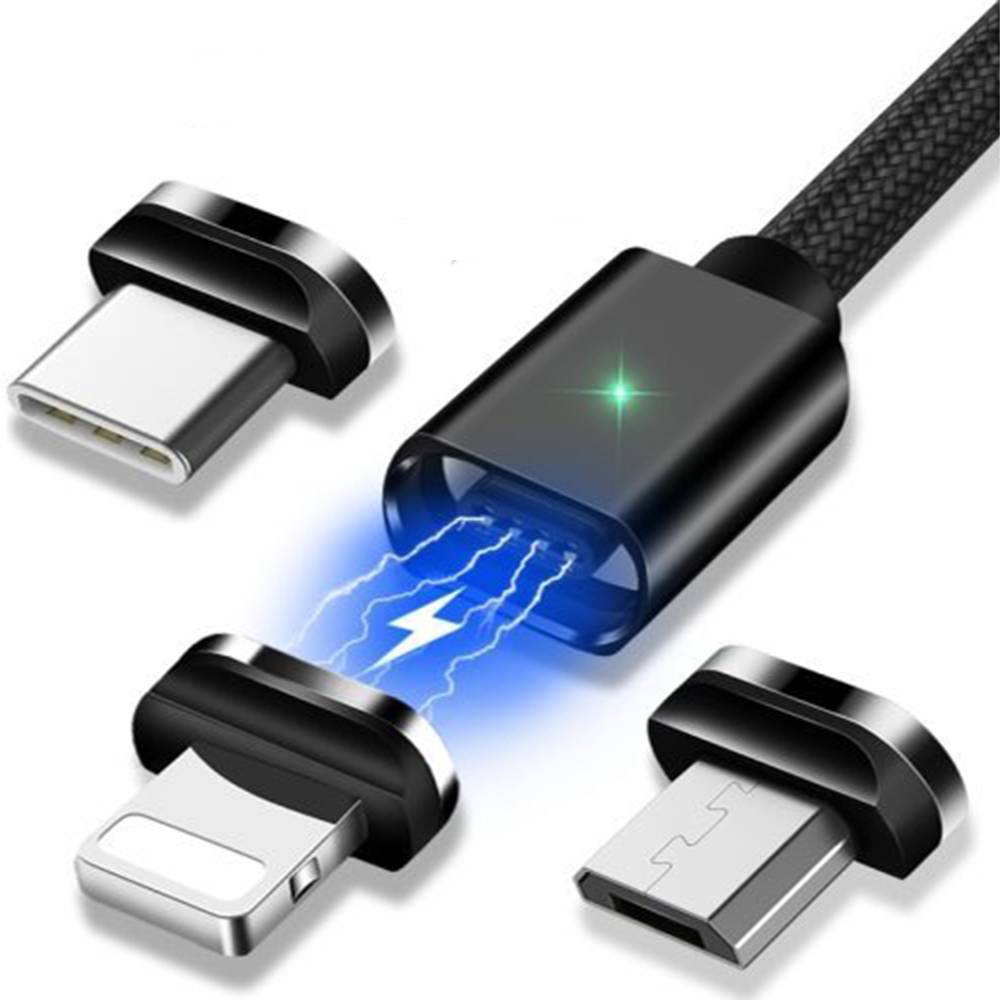 Магнітний кабель чорний ESSAGER (micro USB Type-C, Lightning) 1метр