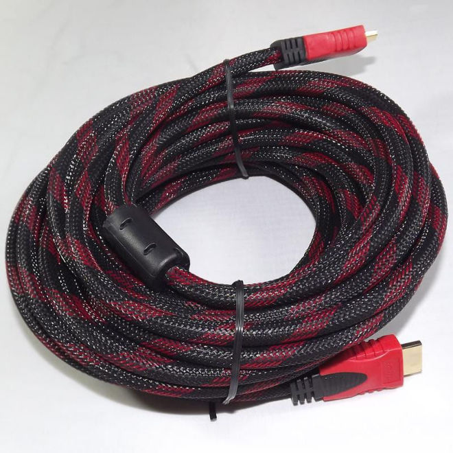 Кабель HDMI  усиленный в обмотке 10 м Черный с красным (np2_0705)
