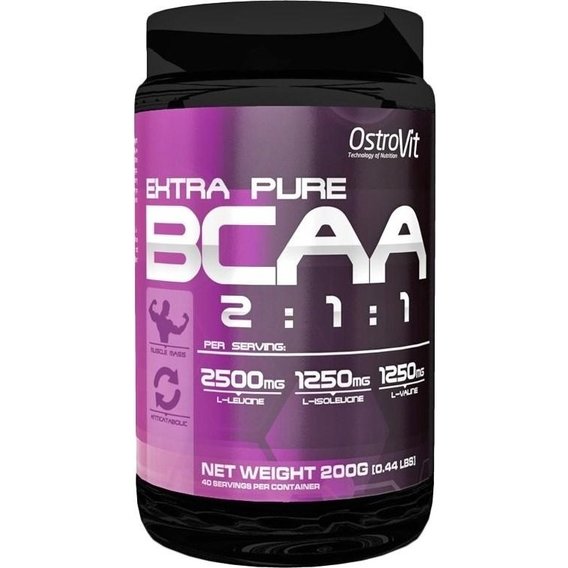 Аминокислота BCAA для спорта OstroVit Extra Pure BCAA 2:1:1 200 g /40 servings/ Pure
