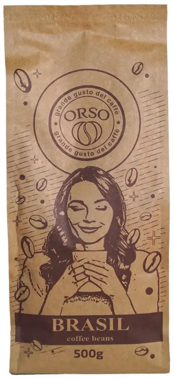 Свіжообсмажена кава в зернах моносорт Orso Brasil 100 % Арабіка 8 шт х 500 г