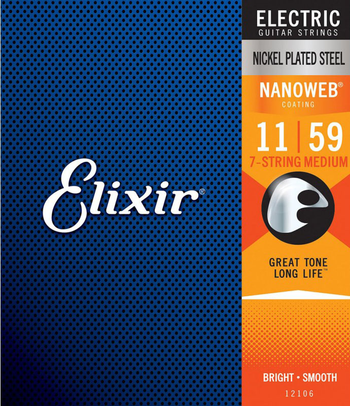 Струни для електрогітари Elixir 12106 Nanoweb Nickel Plated Steel 7-String Medium 11/59