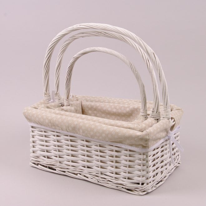 Комплект белых корзин с тканью 3 шт. Flora 38006