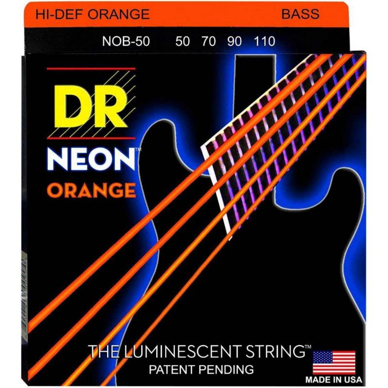 Струны для бас-гитары DR NOB-50 Hi-Def Neon Orange K3 Coated Heavy Bass 4 Strings 50/110