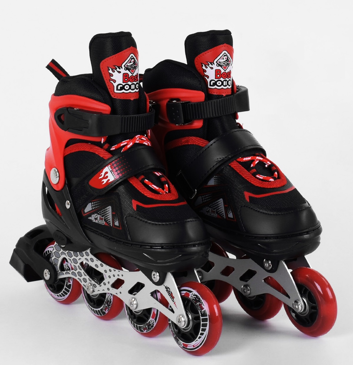 Роликовые коньки свет на переднем колесе Best Roller PU колёса 30-33 Red/Black (98927)