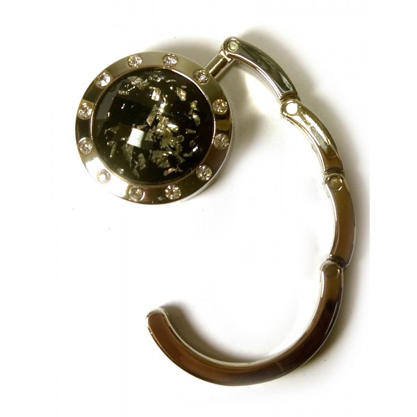 Сумкодержатель для женской сумочки Кристалл черно серебряный со стразами (49127)
