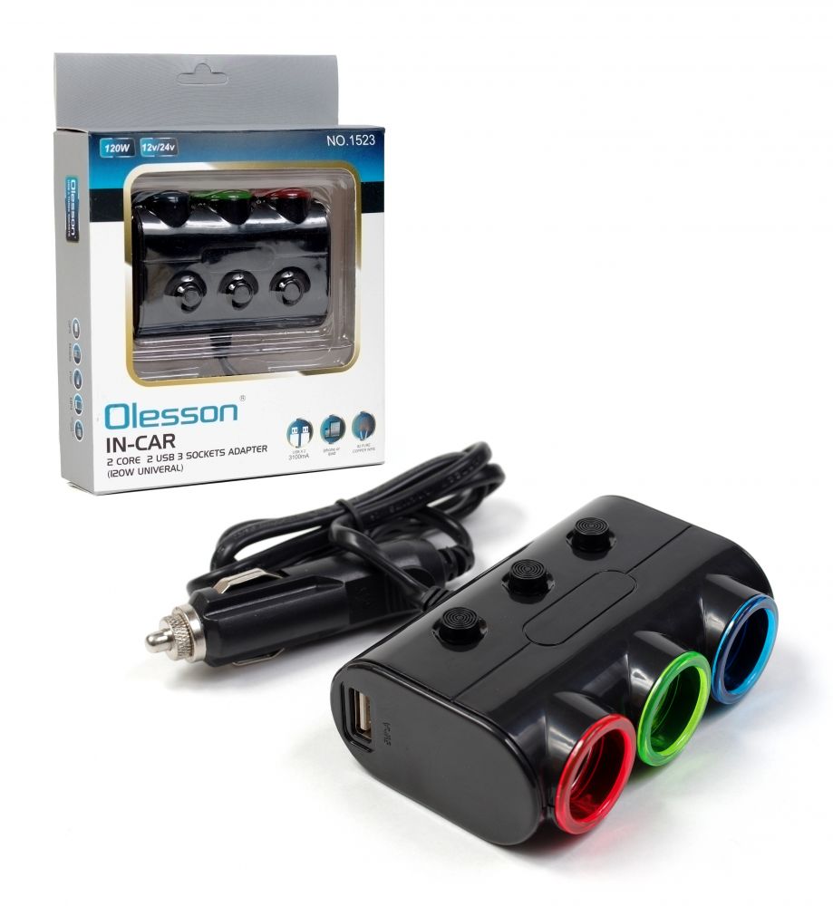 Автомобільний розгалужувач прикурювача OLESSON 1523 2USB 12V-24V