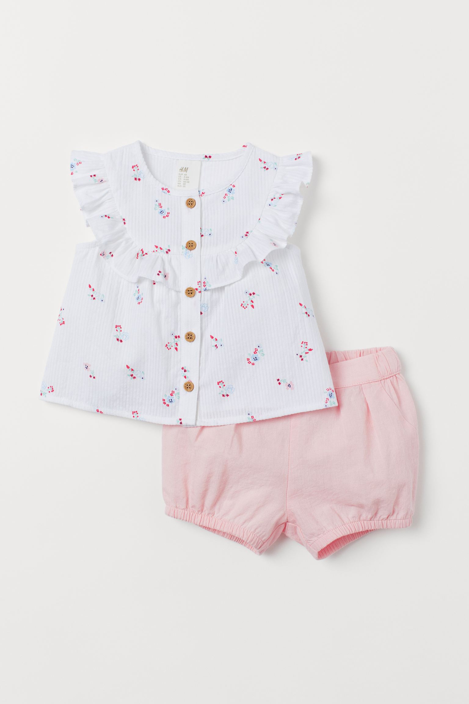 Комплект девочка H&M 6940459 68 см Бело-розовый (2030000302147)