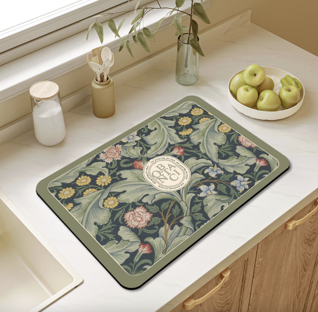 Килимок для сушіння посуду на кухню Hoz Drain Pad Obantic Green S 30х40 см Разноцветный (SK001662)