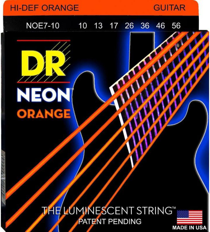 Струни для електрогітари DR NOE7-10 Hi-Def Neon Orange K3 Coated Medium 7-String Electric Guitar 10/56