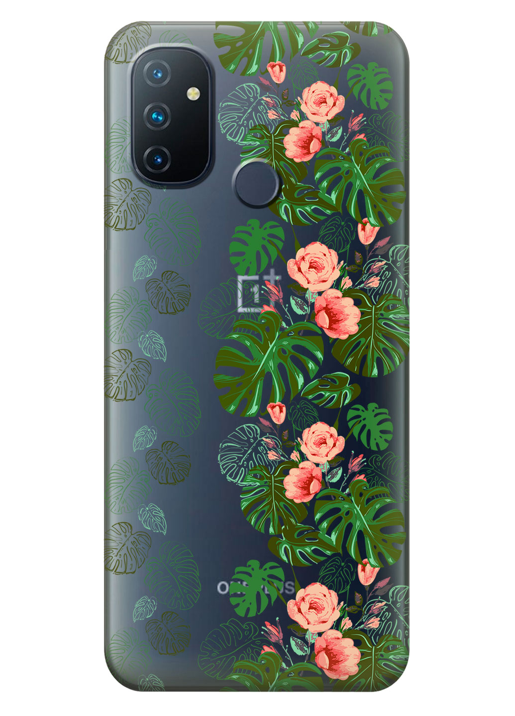 Прозрачный силиконовый чехол iSwag для OnePlus Nord N100 с рисунком - Тропические листья (KS14644)