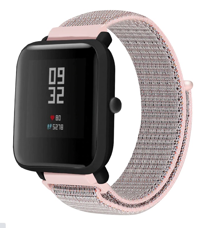 Ремешок BeWatch для Xiaomi Amazfit BIP| Lite | GTS | GTR 42mm нейлоновый 20мм липучка Розовый (1011338)