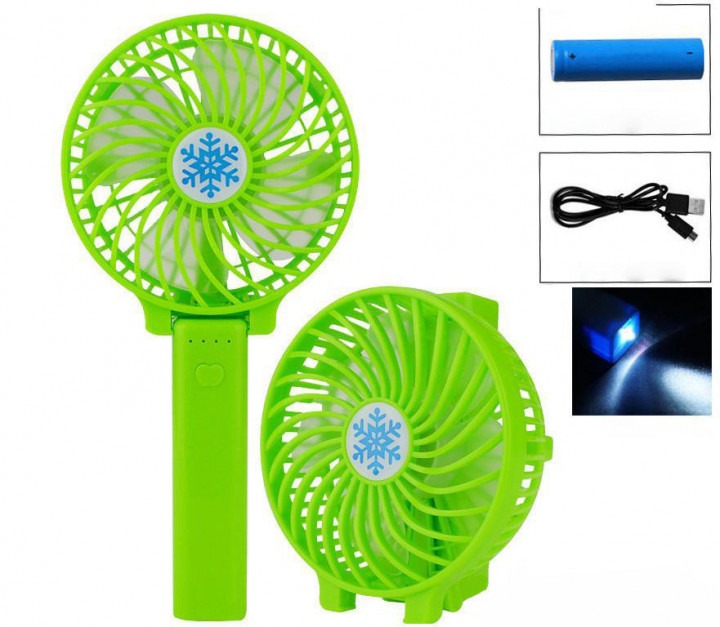 Вентилятор акумуляторний міні із ручкою USB діаметр 10см Handy Mini Fan зелений