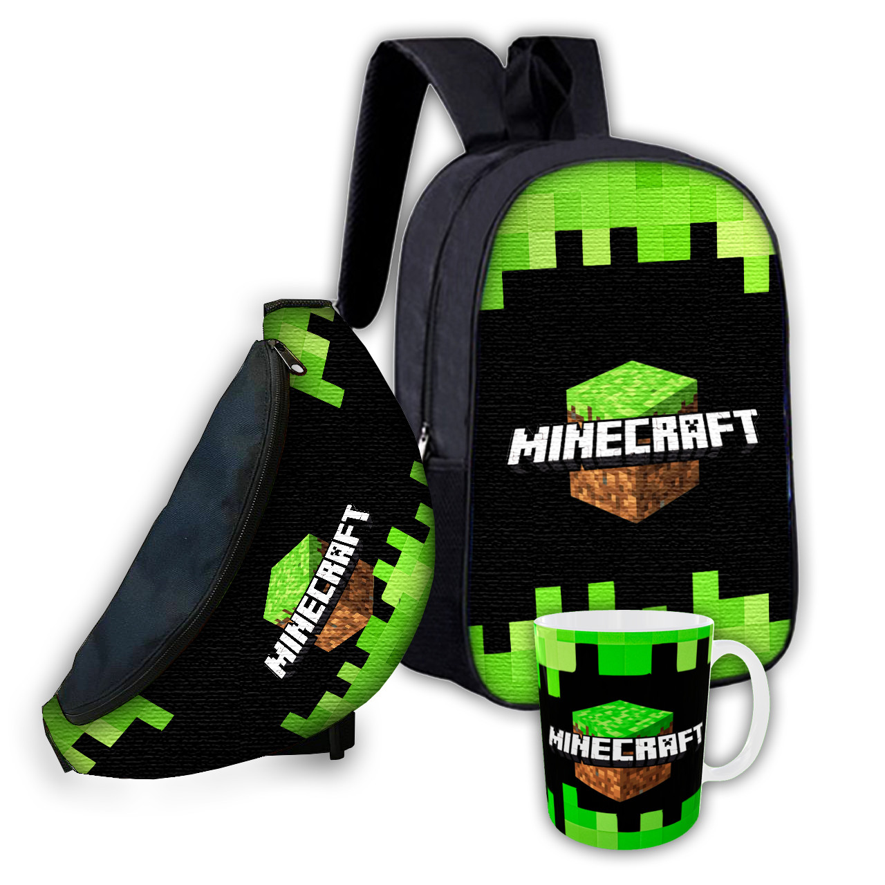 Дитячий набір Minecraft: рюкзак, бананка, кружка 330 мл, 3 предмети