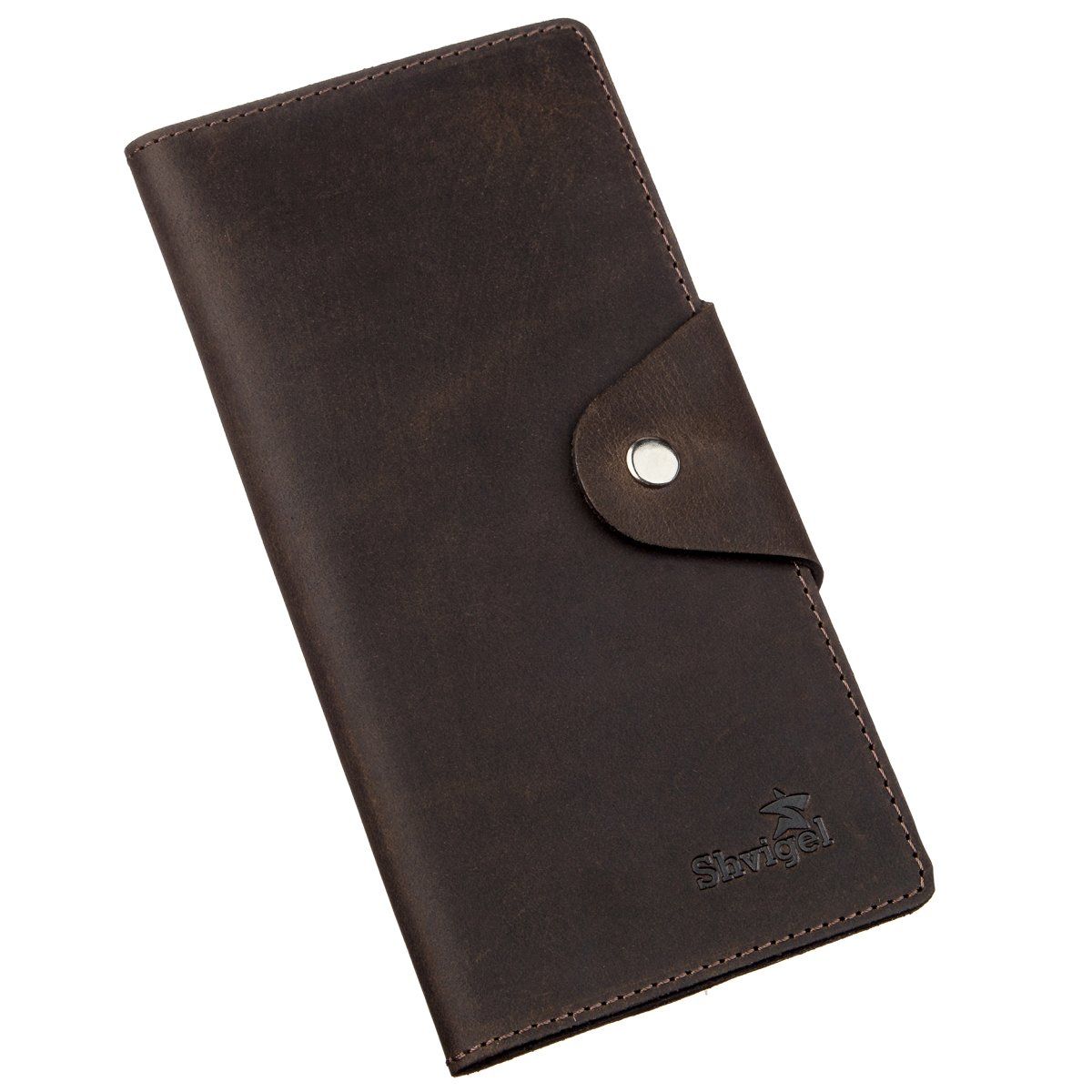 Бумажник вертикальный из винтажной кожи SHVIGEL 16180 Коричневый