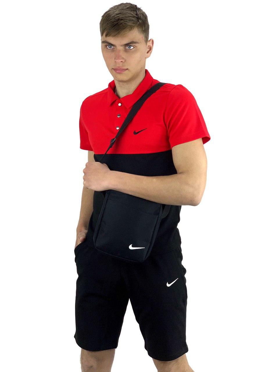 Комплект Футболка Polo+ Шорти+ Барсетка Nike Репліка S Червоно-чорний (KomReebRed 1/1)