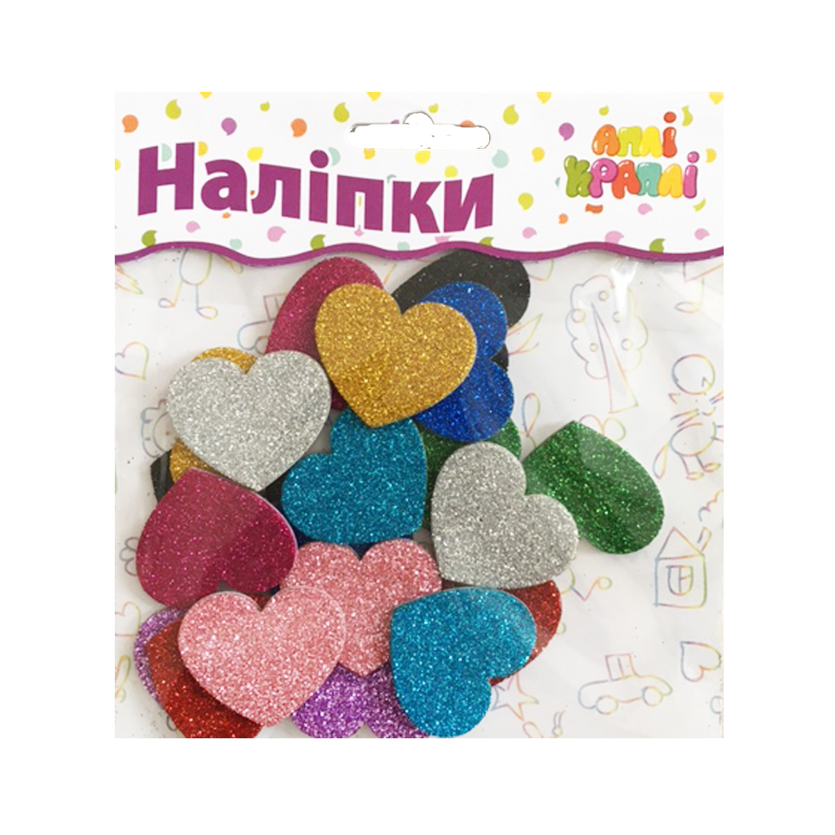 Набор мягких наклеек Сердечки с блестками Аплі Краплі (НБ-03)