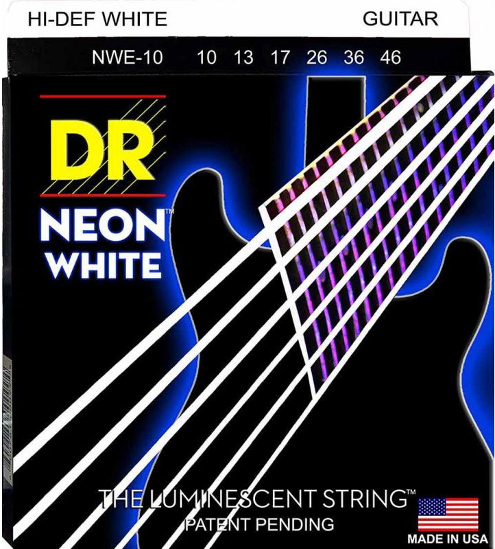 Струни для електрогітари 6 шт DR NWE-10 Hi-Def Neon White K3 Coated Medium Electric Guitar Strings 10/46