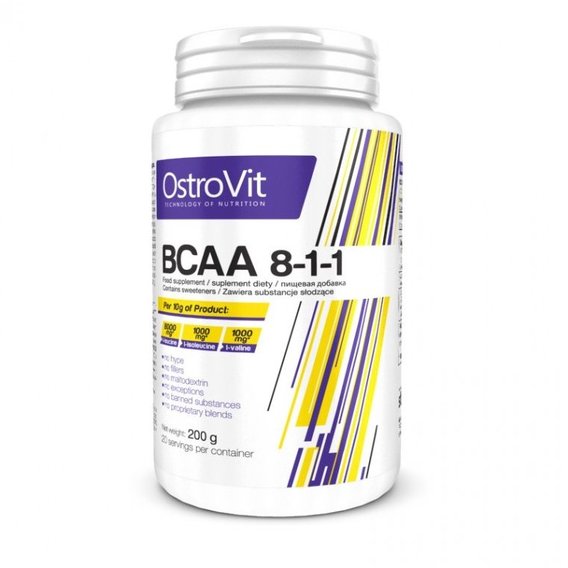 Аминокислота BCAA для спорта OstroVit BCAA 8-1-1 200 g /20 servings/ Lemon