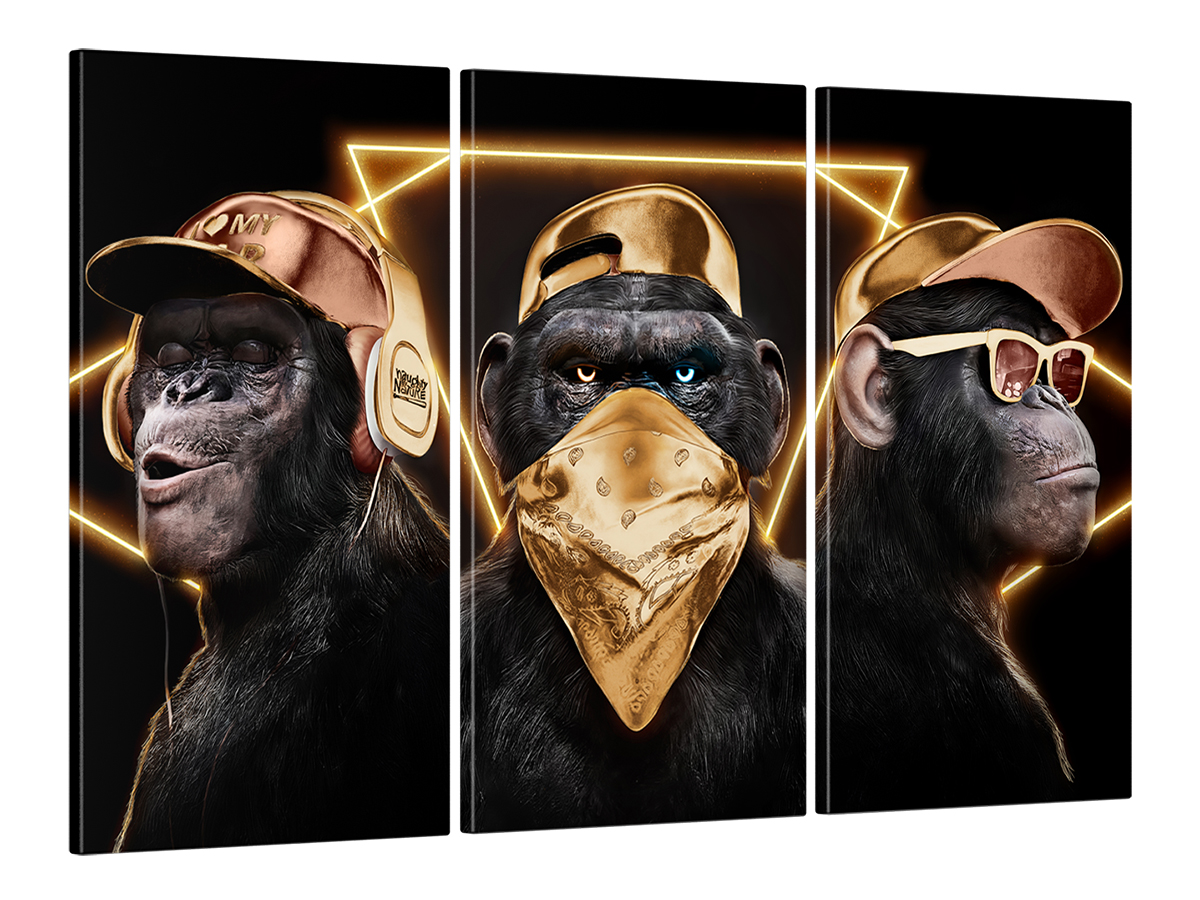 Модульна картина Декор Карпати у вітальню/спальню для інтер'єру Три мудрі мавпи у золоті 60*100 см MK30214_А