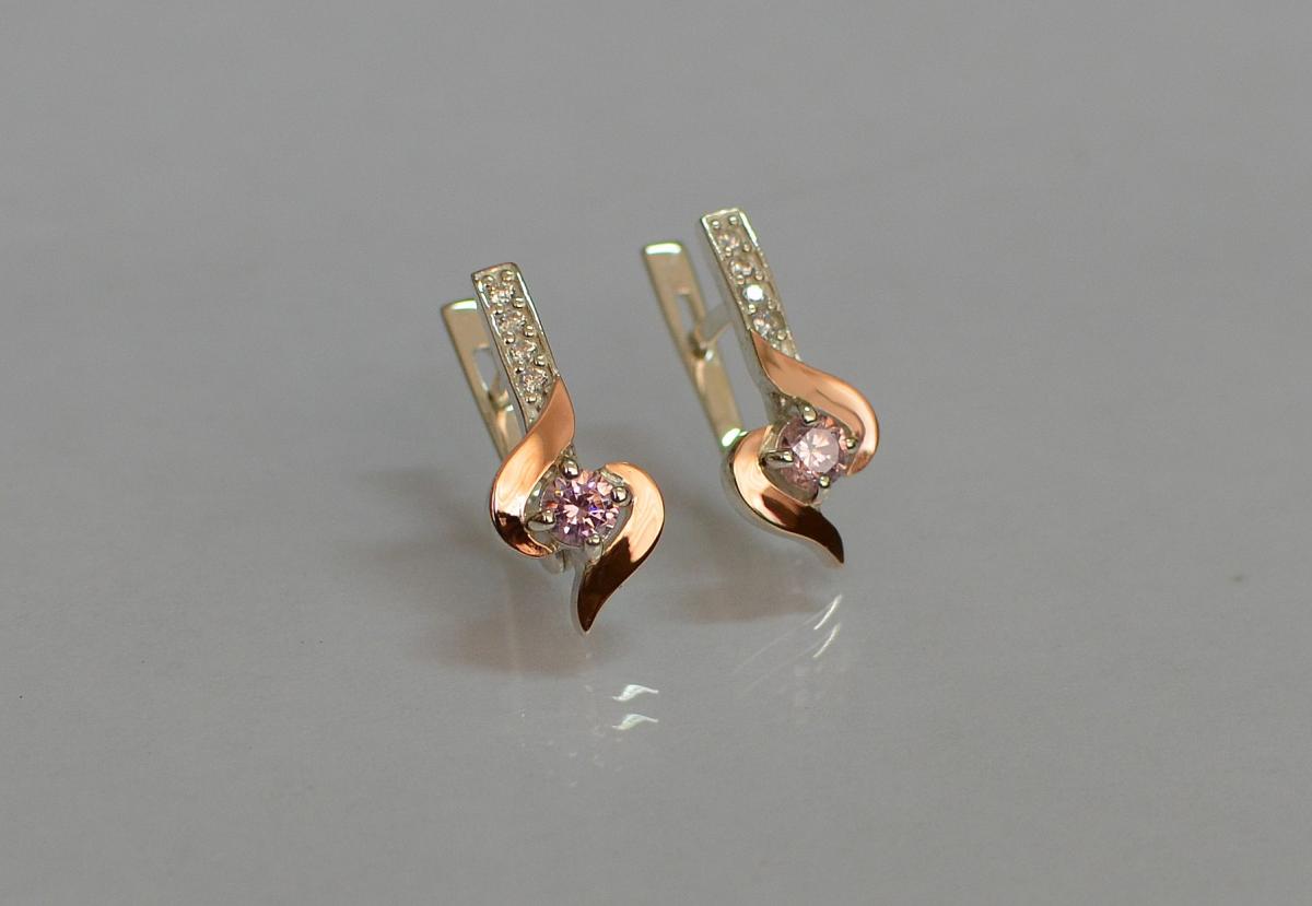 Серебряные серьги Sil с золотыми вставками 142s-10 Розовый (Sil-1137)