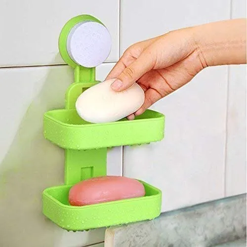 Мыльница на присоске двойная Supretto Soap Box Double Layer Green (11074-hbr)