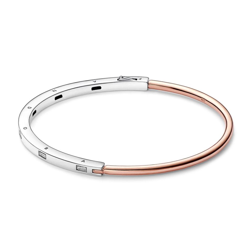 Браслет бангл двокольоровий No Brand I-D з паве 582740C01 18 см (2543961608)
